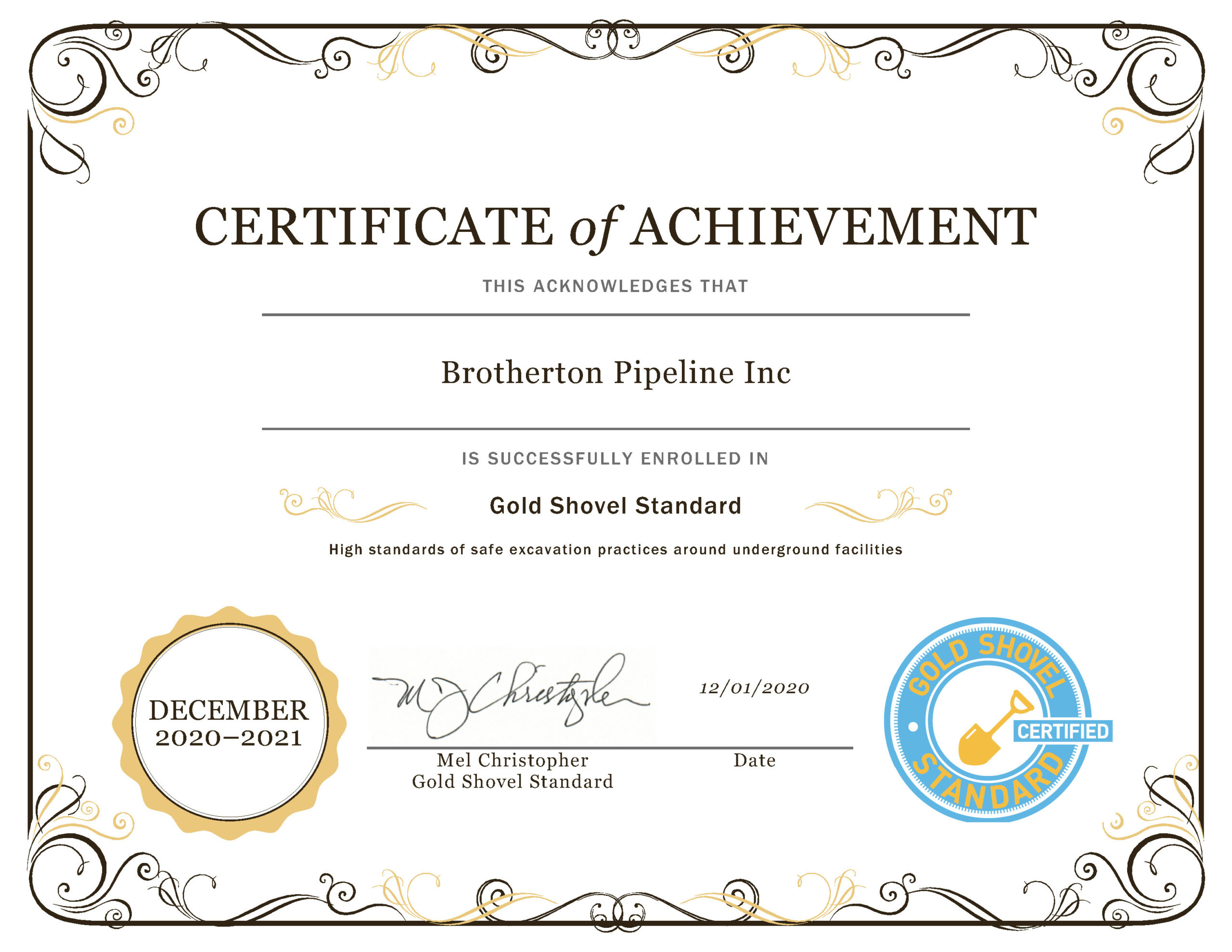 GSS Membership Certificate - Brotherton Pipeline Inc (December, 2020-2021)